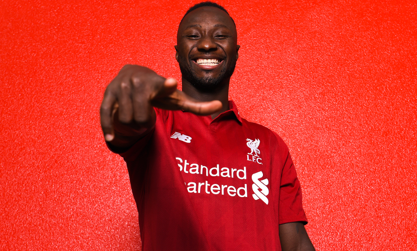 Naby Keita arrives at Liverpool FC.