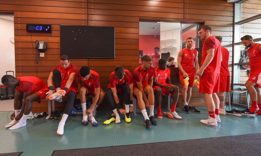 Liverpool players get ready for a training session at Melwood.