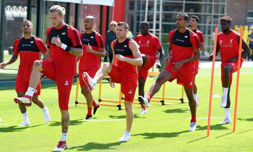 Liverpool players train at Melwood on July 3