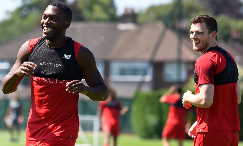 Daniel Sturridge and Andy Robertson train at Melwood.