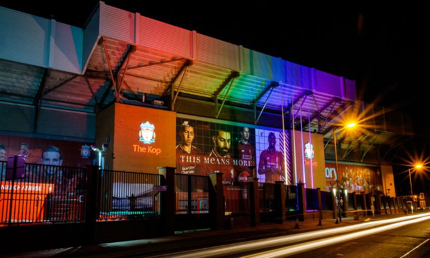 Anfield's Kop in rainbow colours to support Liverpool Pride