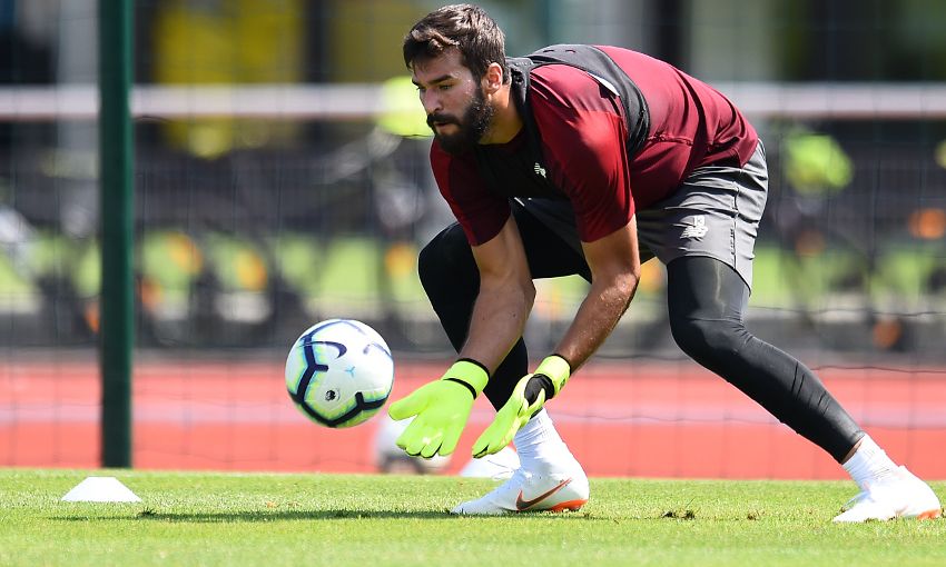 Alisson Becker and Roberto Firmino train in Evian with Liverpool FC.