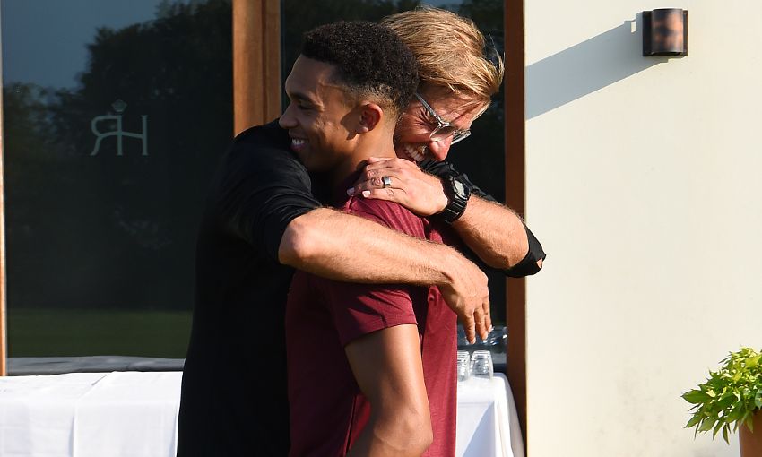 Trent Alexander-Arnold joins up with Liverpool's squad in Evian, France.