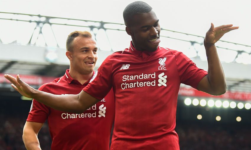 Daniel Sturridge celebrates scoring for Liverpool FC v West Ham