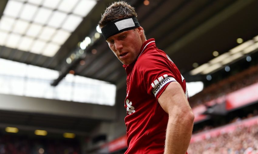 James Milner of Liverpool FC in action at Anfield