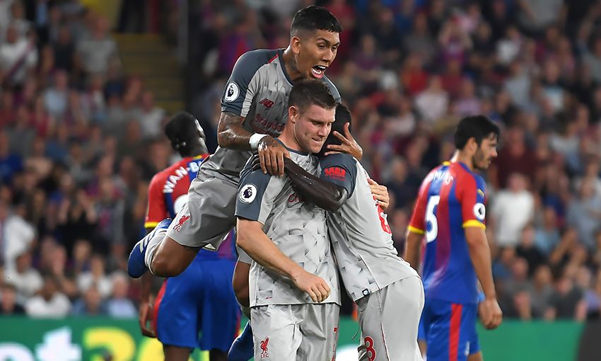 Liverpool's James Milner celebrates scoring from the penalty spot against Crystal Palace