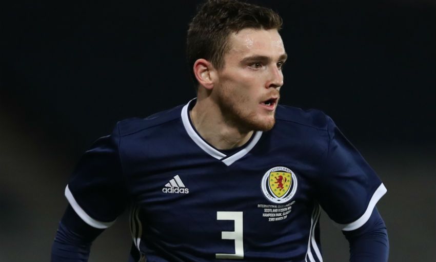 Andy Robertson, Liverpool FC left-back, in action for Scotland.