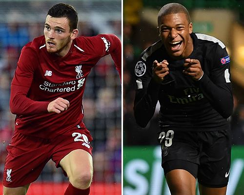 Andy Robertson and Kylian Mbappe