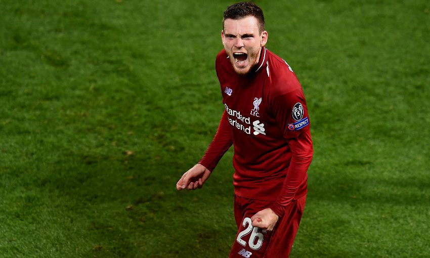Andy Robertson celebrates Liverpool's win over PSG