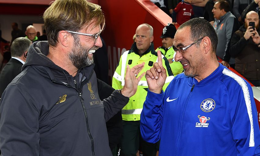 Liverpool boss Jürgen Klopp and Chelsea manager Maurizio Sarri meet at Anfield.
