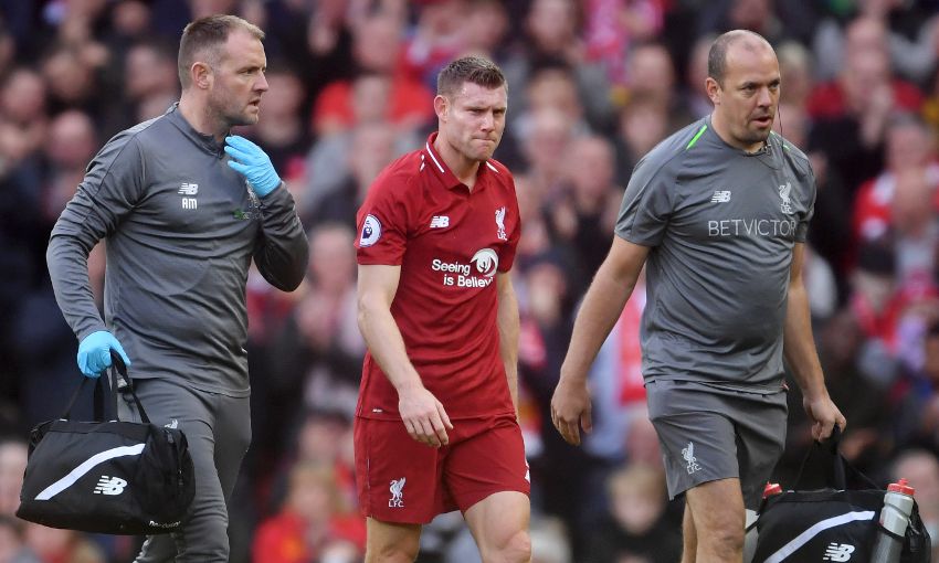 James Milner leaves the pitch with an injury