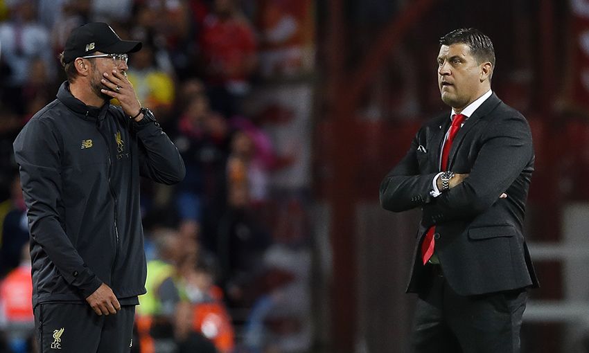 Liverpool manager Jürgen Klopp and Red Star Belgrade boss Vladan Milojevic