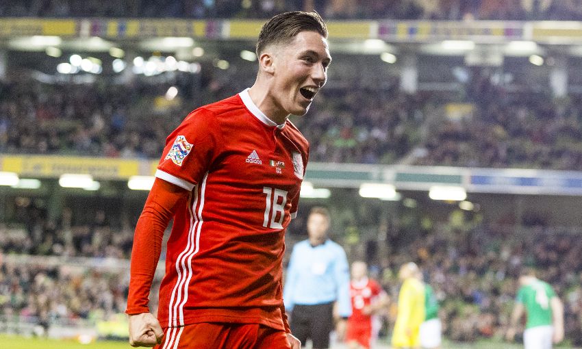 Harry Wilson celebrates a goal for Wales