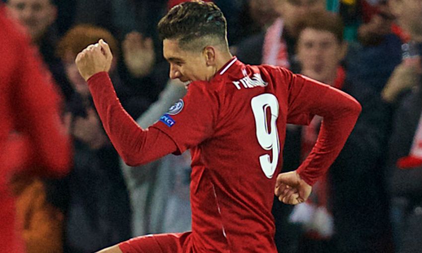 Liverpool FC's Roberto Firmino celebrates scoring v Red Star Belgrade