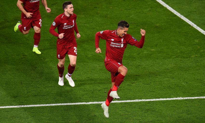 Roberto Firmino celebrates a goal for Liverpool