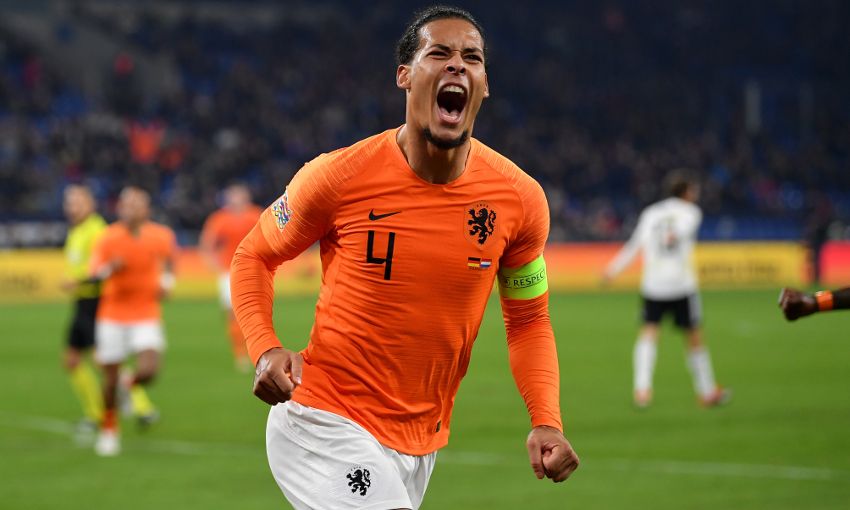 Virgil van Dijk scores for the Netherlands against Germany
