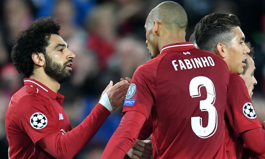 Fabinho and Mohamed Salah of Liverpool FC