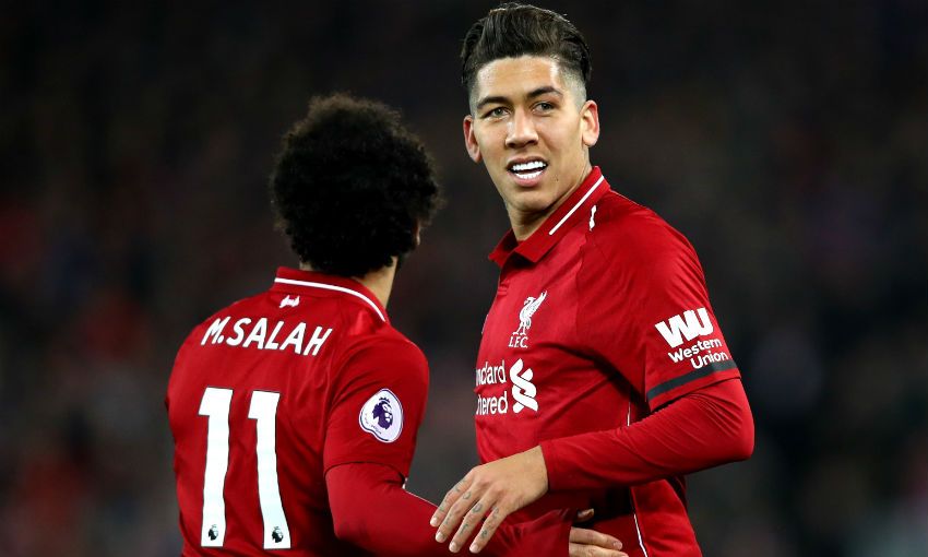 Roberto Firmino and Mohamed Salah of Liverpool FC