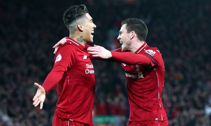 Andy Robertson and Roberto Firmino celebrate
