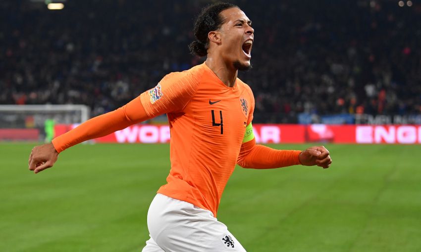 Virgil van Dijk celebrates for Netherlands