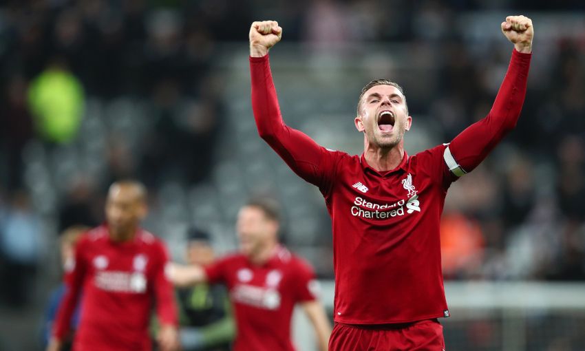 Jordan Henderson celebrates Liverpool win against Newcastle United