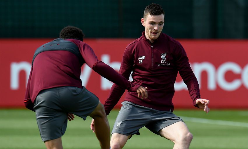 Andy Robertson training before Barcelona