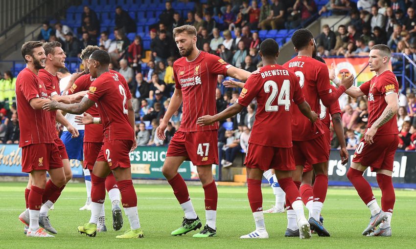 Liverpool celebrate a goal against Tranmere Rovers