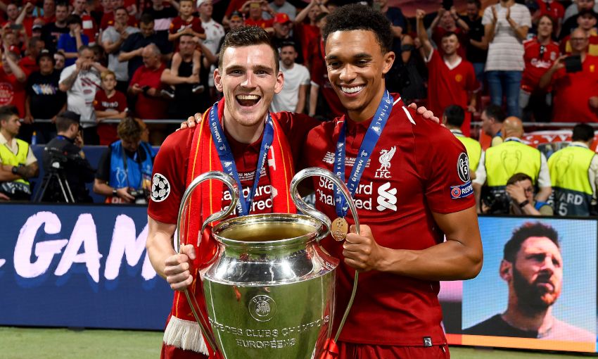 Andy Robertson and Trent Alexander-Arnold with the European Cup