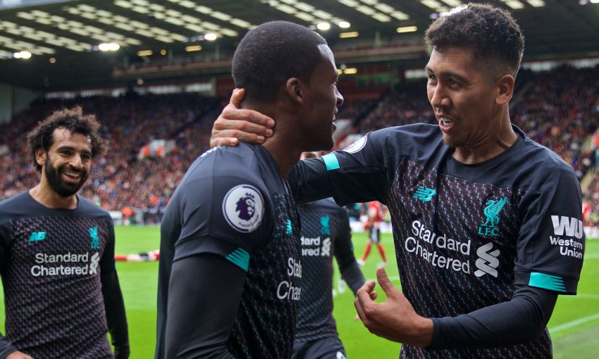 Liverpool celebrate scoring at Sheffield United