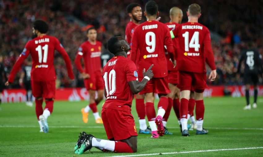 Sadio Mane celebrates goal during Liverpool v Salzburg