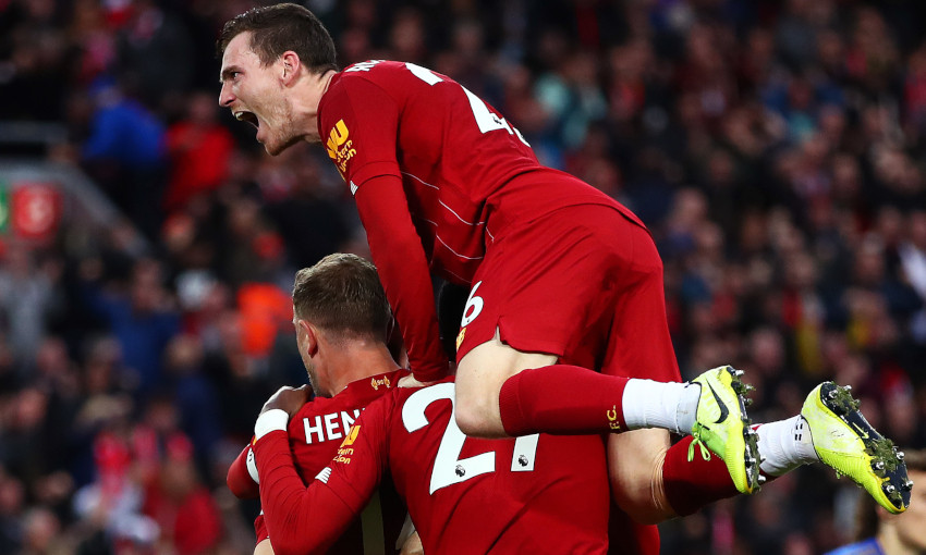 Liverpool celebrate winning goal against Leicester