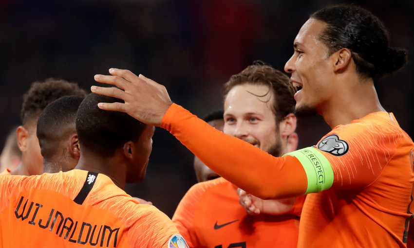 Georginio Wijnaldum celebrates scoring for Netherlands