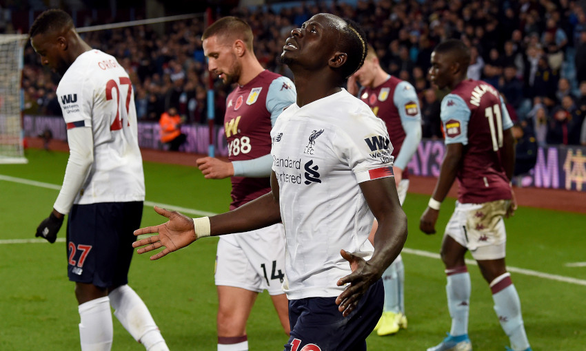 Sadio Mane celebrates victory against Aston Villa