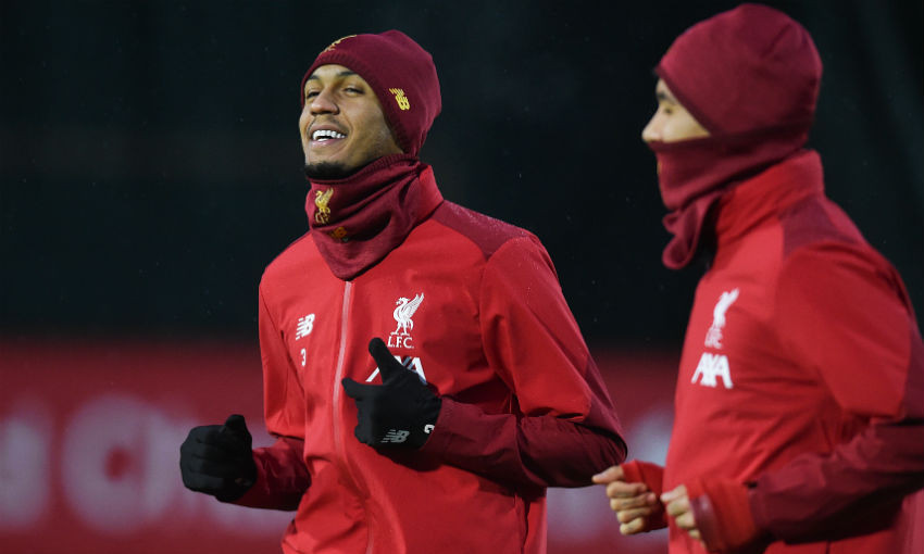 Fabinho of Liverpool during a training session at Melwood Training Ground on November 07, 2019 in Liverpool, England.