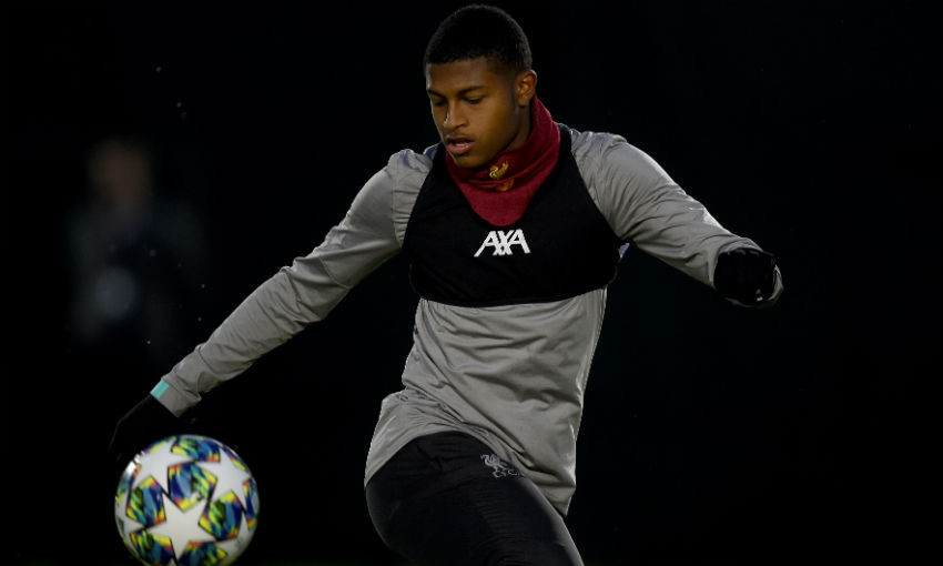 Rhian Brewster of Liverpool during a training session at Melwood training ground on November 04, 2019 in Liverpool, England.