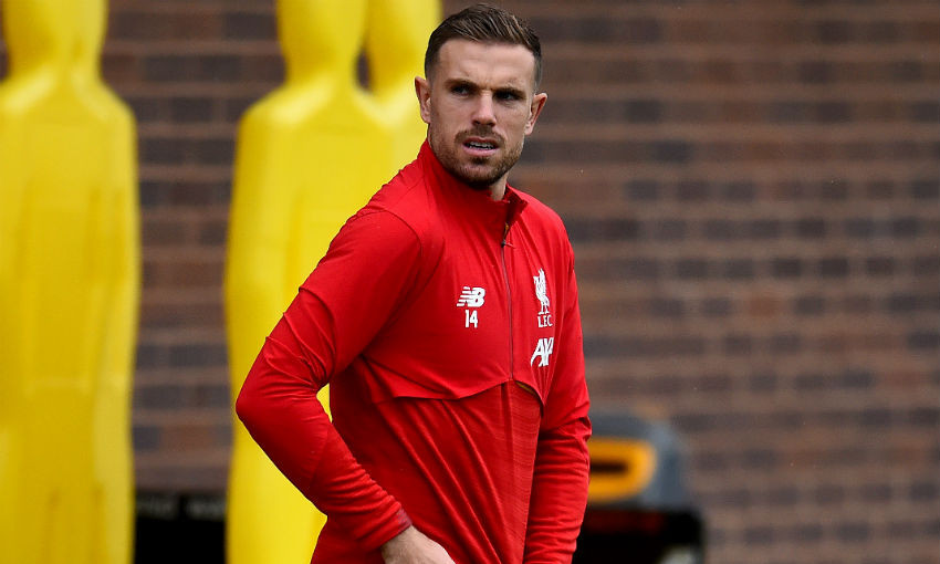 Jordan Henderson of Liverpool during a training session at Melwood Training Ground on October 25, 2019 in Liverpool, England.