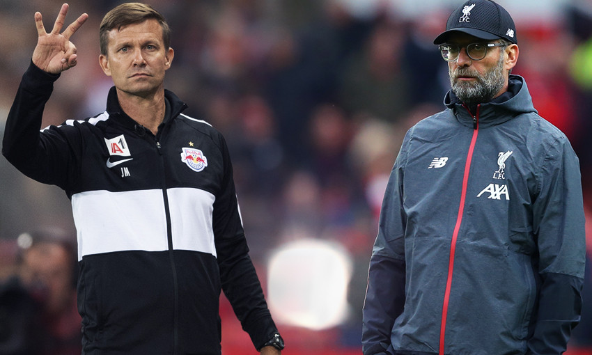 Salzburg manager Jesse Marsch and Liverpool boss Jürgen Klopp