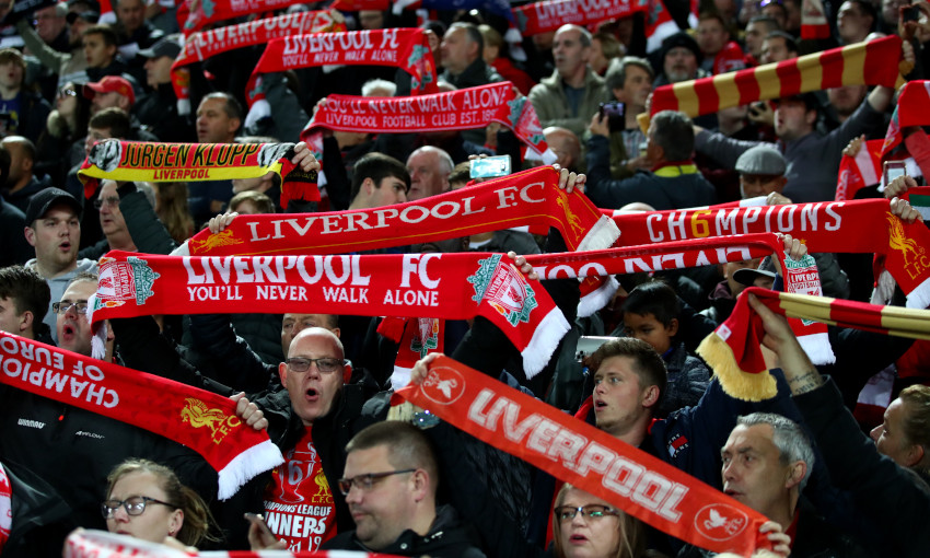 General view of fans at Anfield