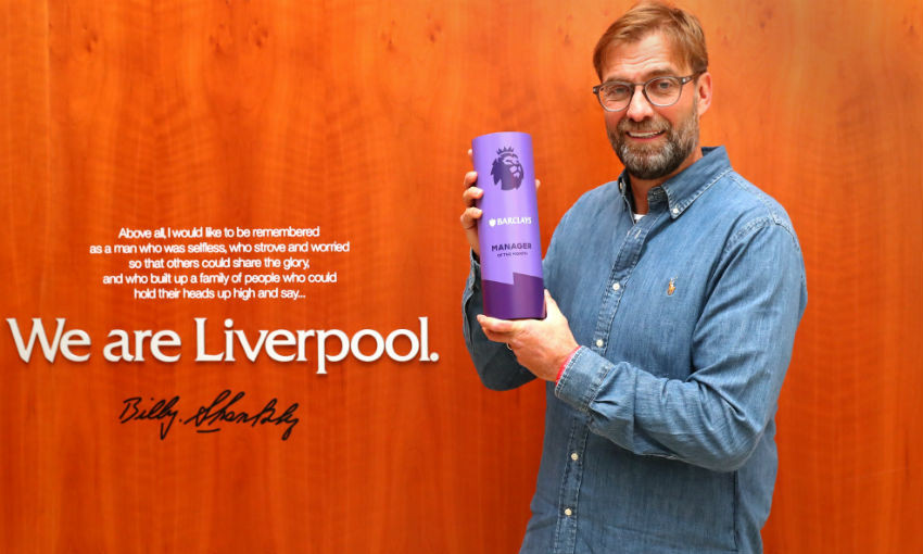 Jürgen Klopp with Premier League Manager of the Month award
