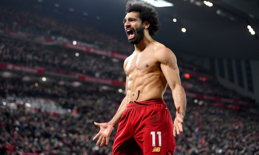 Mohamed Salah celebrates, Liverpool v Manchester United