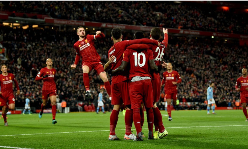 Sadio Mane celebrates goal for Liverpool v Manchester City