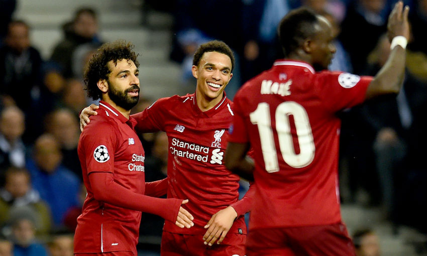 Mohamed Salah celebrates goal for Liverpool FC v Porto