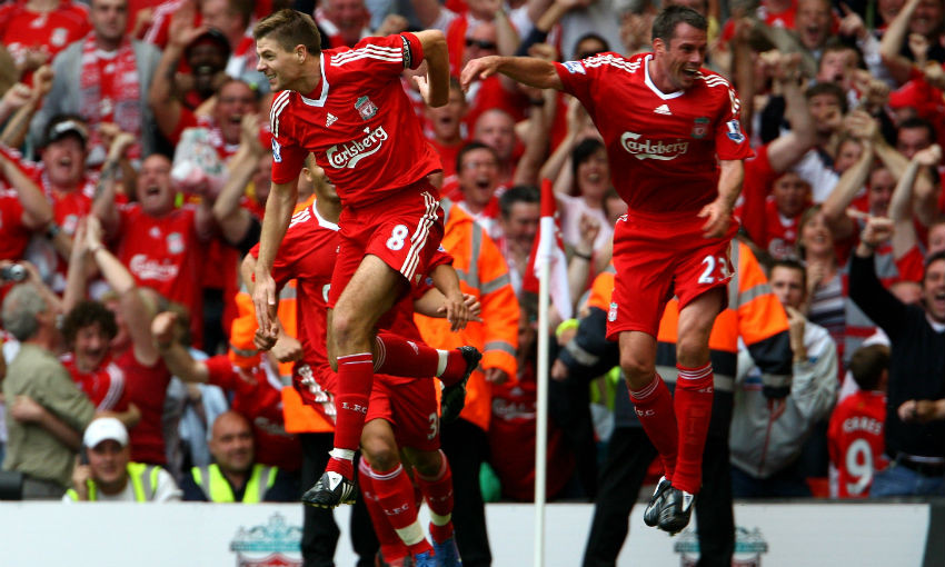 Steven Gerrard and Jamie Carragher of Liverpool FC