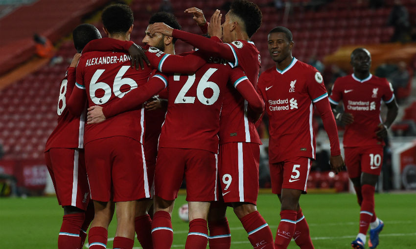 Liverpool celebrate goal against Arsenal at Anfield