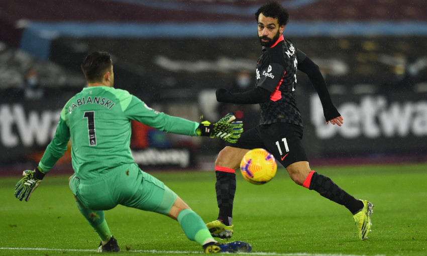 Mohamed Salah scores against West Ham United, 31/1/2021