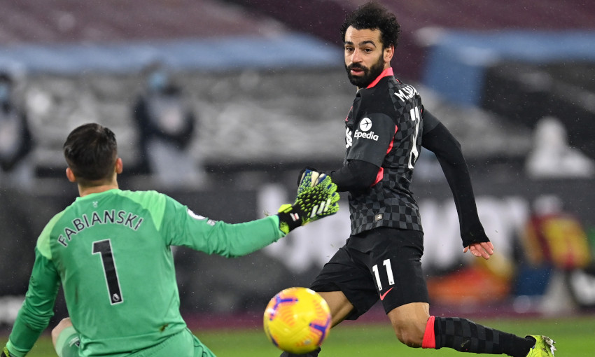 Mohamed Salah scores against West Ham United