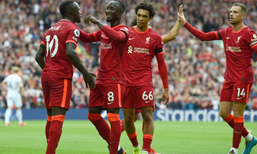 Sadio Mane celebrates goal for Liverpool FC v Burnley