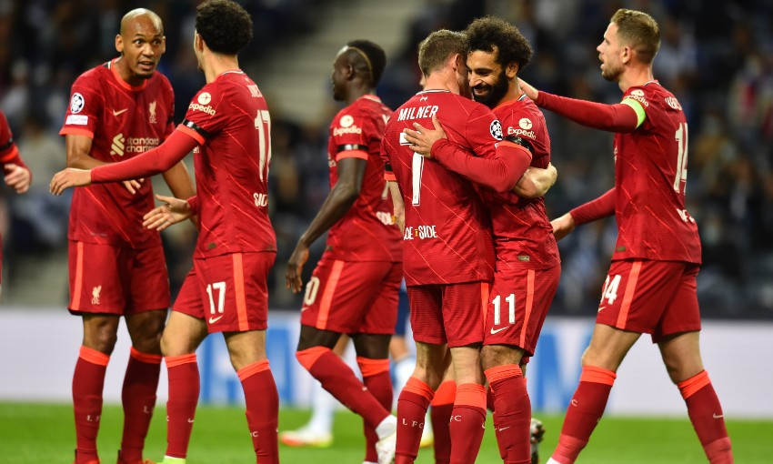 Mohamed Salah of Liverpool FC celebrates goal against FC Porto