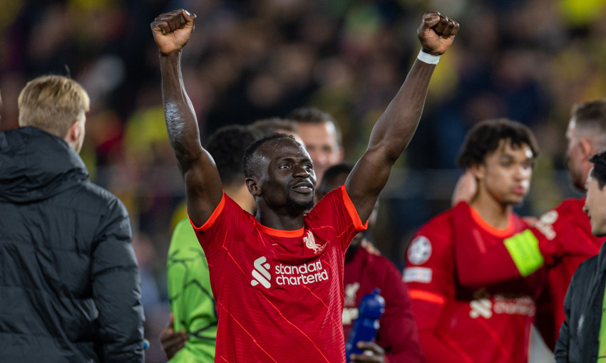 Sadio Mane celebrates Liverpool's victory at Villarreal