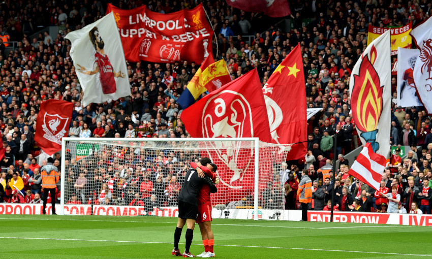 A view of supporters on the Kop at Anfield